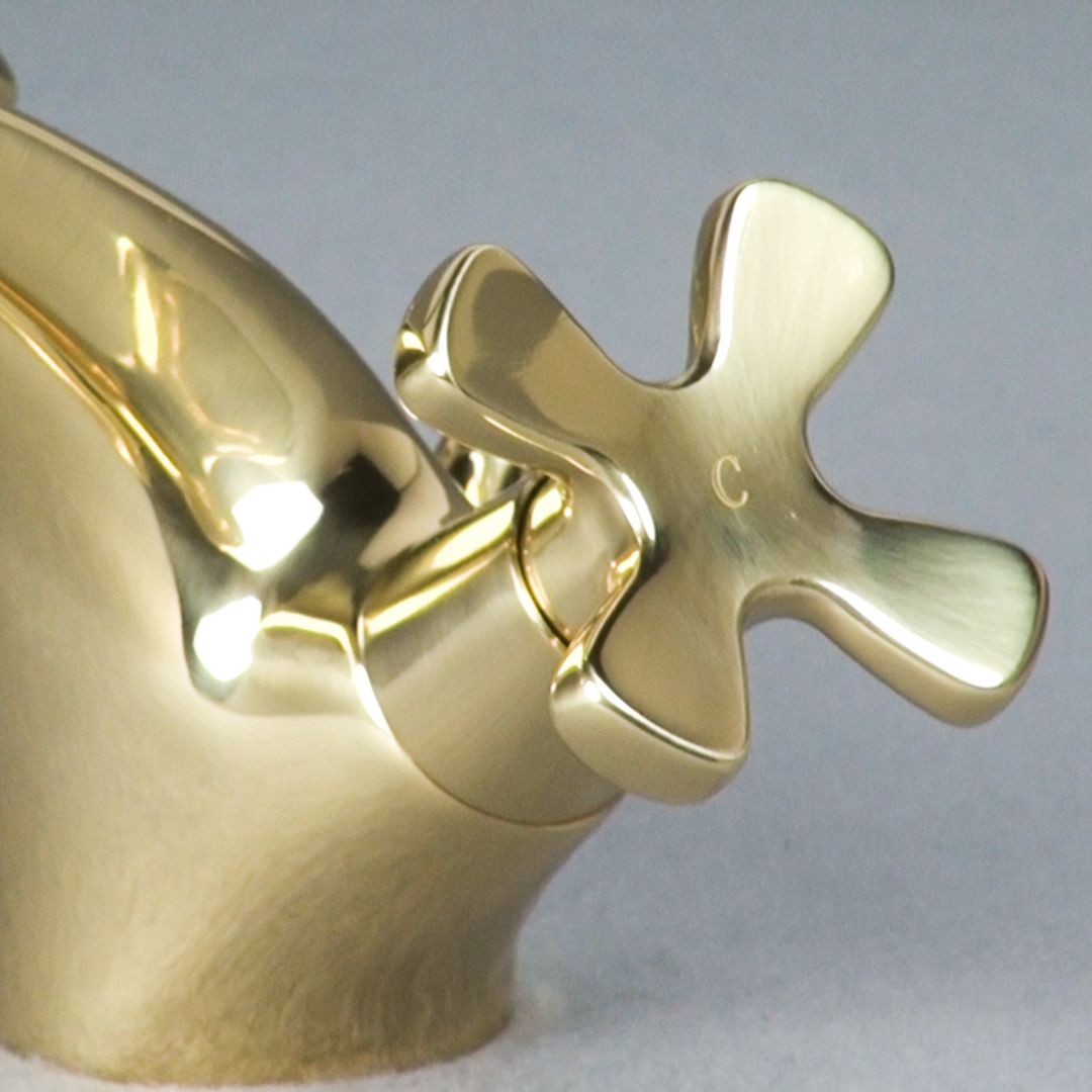 ♥ KAKUDAI 2ハンドル混合栓 クリアブラス _ 150-436-CG STEELWINDOWSANDDOORS_COM