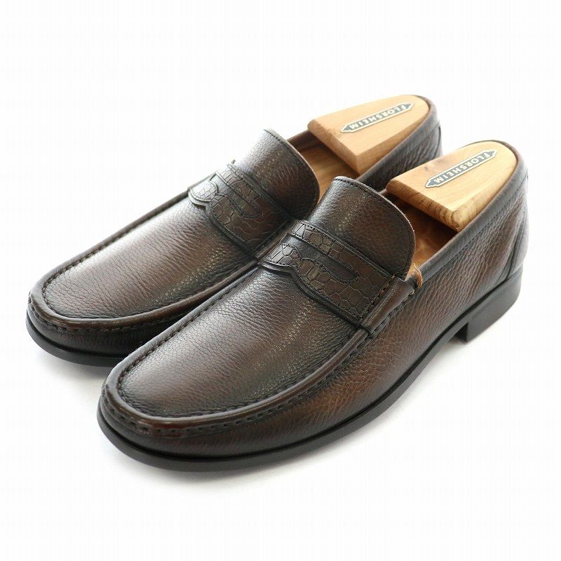 マグナーニ MAGNANNI コインローファー ビジネスシューズ 革靴 レザー ラバーソール シューキーパー付 茶 ブラウン 38 24.0 |MP GY18