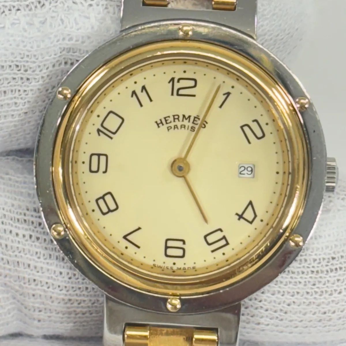 エルメス　クリッパー　コンビ　アイボリー文字盤　Hバンド　デイト　クォーツ HERMES エルメス クリッパー デイト アイボリー文字盤 コンビ クォーツ