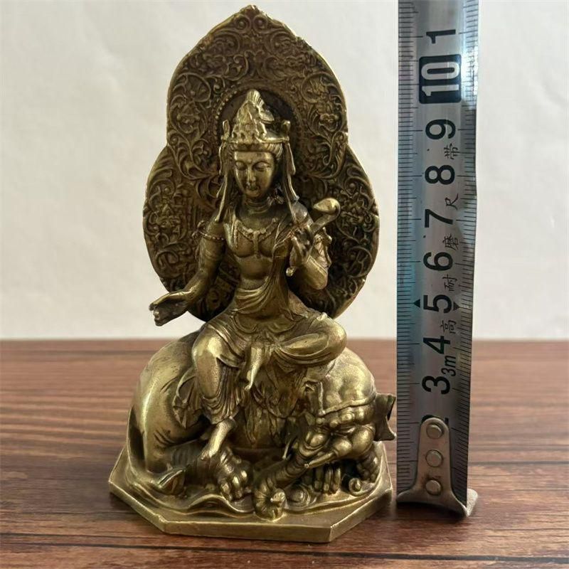銅器 仏像 普賢菩薩像乗白象 彫刻 置物 開運 風水 置物 工芸品