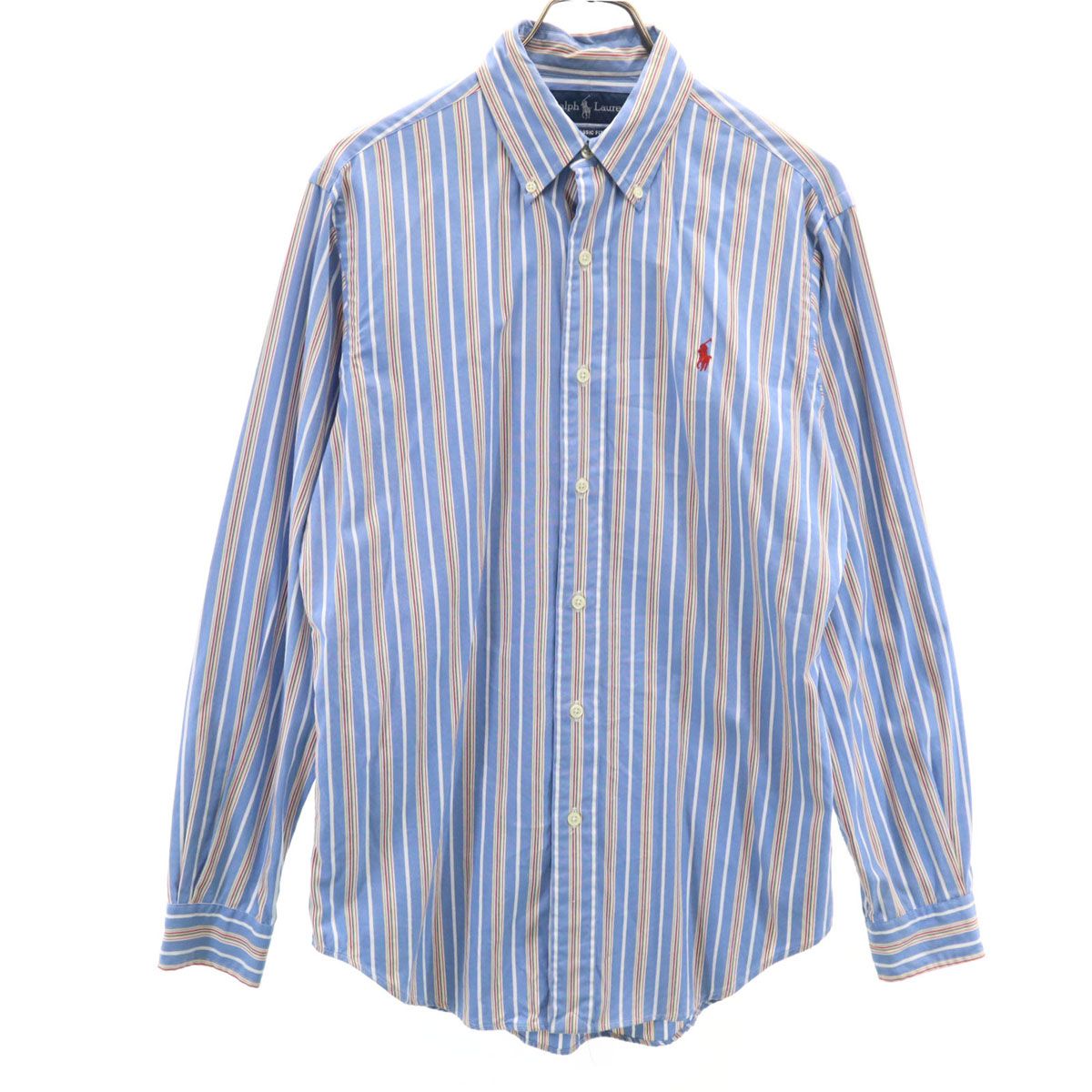 RALPH LAUREN ラルフローレン 90s オールド ストライプ柄 長袖 ボタンダウンシャツ S ブルー系 メンズ 古着