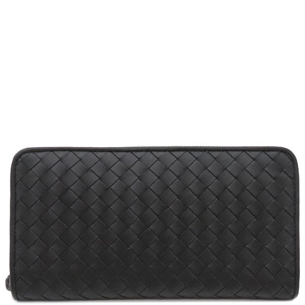 ボッテガヴェネタ BOTTEGA VENETA 長財布 イントレチャート レザー ブラック ガンメタル金具 新品 未使用 黒 ラウンドファスナー  510643V46511000 【箱】【中古】