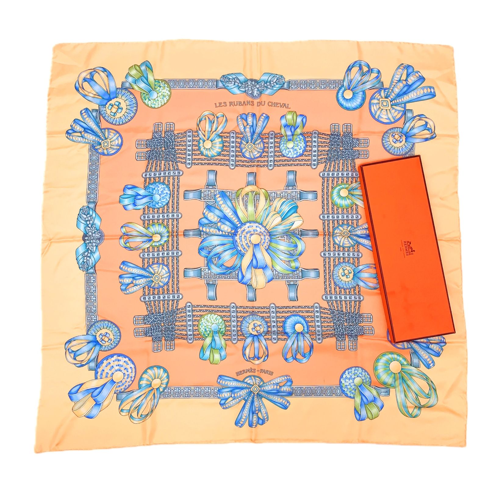 美品 HERMES エルメス カレ90 LES RUBANS DU CHEVAL 馬のリボン