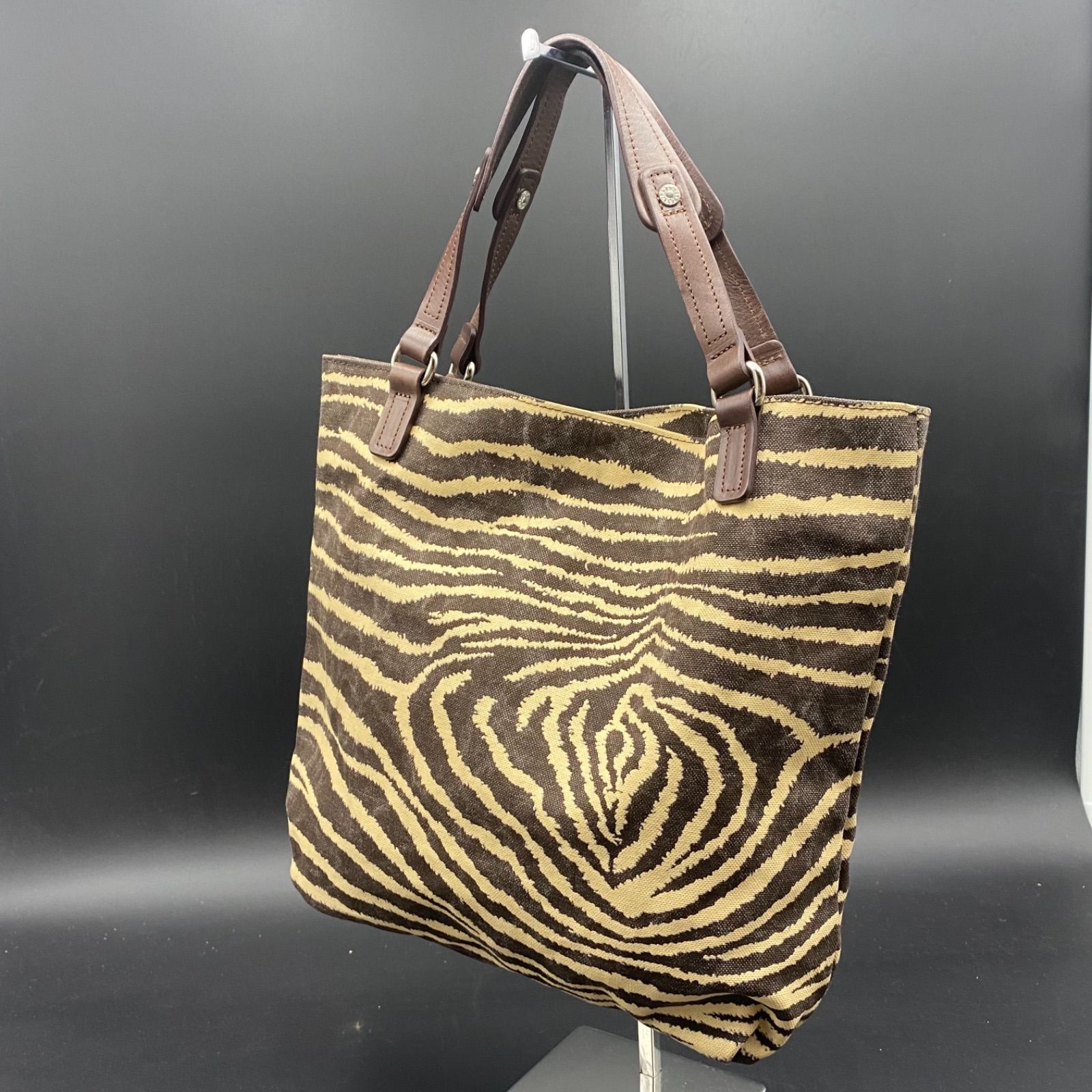 76 SAZABY サザビー トートバッグ キャンバス ゼブラ柄 ベージュ