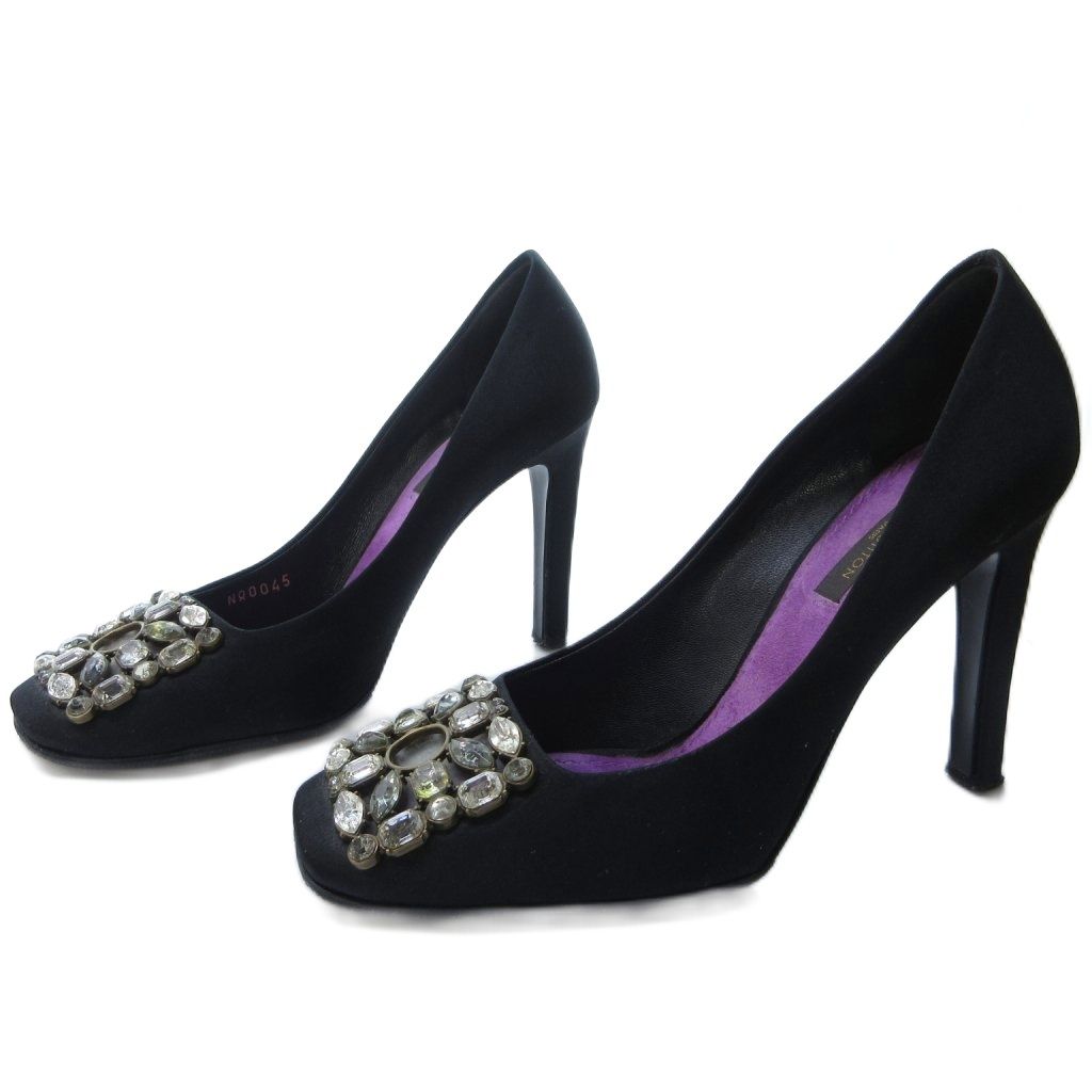 ルイヴィトン LOUIS VUITTON ビジュー スクエアトゥ パンプス ハイヒール 黒 ブラック 36 約23cm IBO81