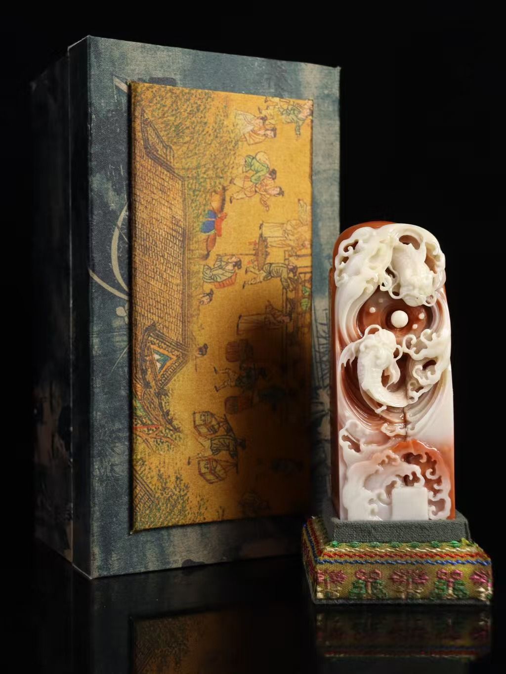 中国古美術.典蔵品寿山石彫刻 鯉躍龍門 印章置物 . 25091315