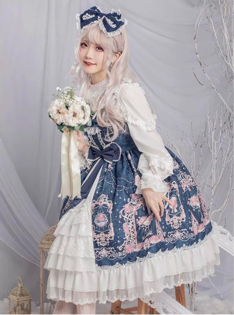 リボン付きクラシカルロリータひざ丈ワンピース♪普段使いに最適