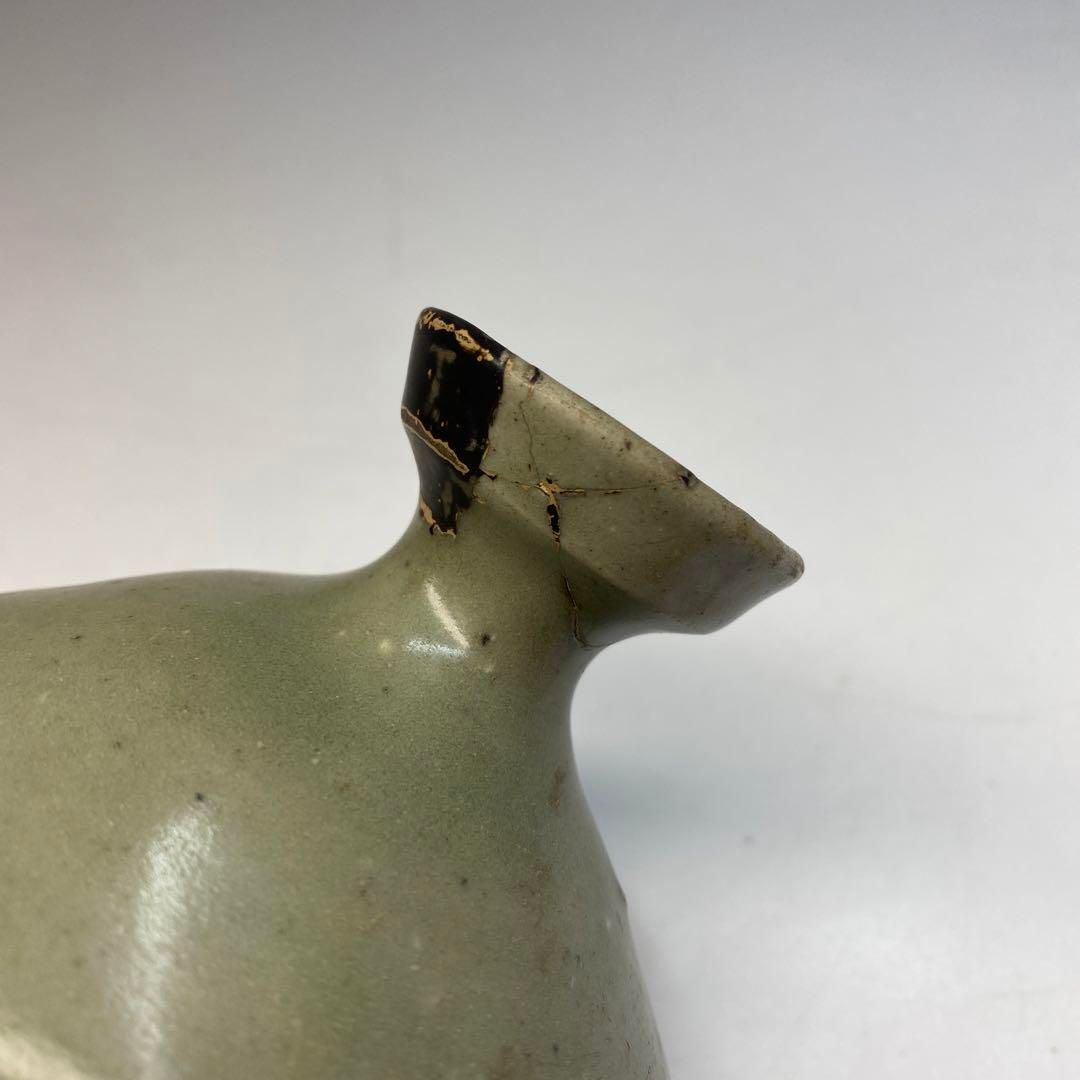 高麗青磁 古代青磁油壺 木箱付 高さ9.5㎝ 東Y6-0606②タニト