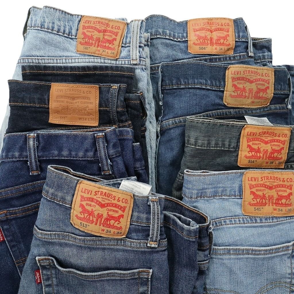 古着卸 古着卸 まとめ売り リーバイス 品番MIX デニム パンツ 8枚セット (メンズ W34 ) 541 511 513 504 インディゴブルー 中古 古着 NA3452 古着卸 まとめ売り リーバイス 紙タグ デニム パンツ 7枚セット