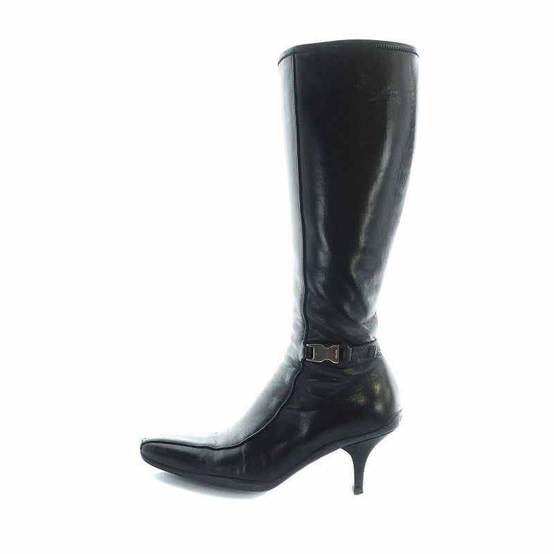 新品 プラダ ロングブーツ(プラトー有り) PRADA - プラダ ロングブーツ シューズ スクエアトゥ ロゴ 35.5