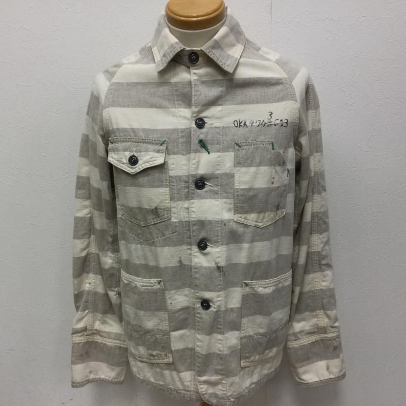 FOB FACTORY エフオービーファクトリー ジャケット、上着 ジャンパー、ブルゾン F2259 囚人ボーダー柄 プリズナージャケット USED加工 汚れ加工 ラグランスリーブ カバーオールジャケット     609
