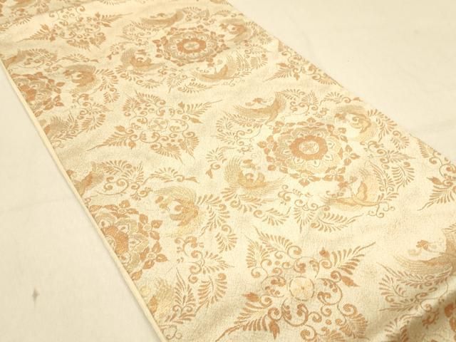 袋帯 振袖用 佐賀錦 花鳥紋様 紗綾形地 鶴に桐紋など ゴールドx