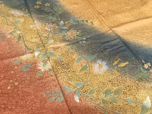 平和屋着物○訪問着 刺繍 更紗花文 暈し染め 金彩 正絹 逸品