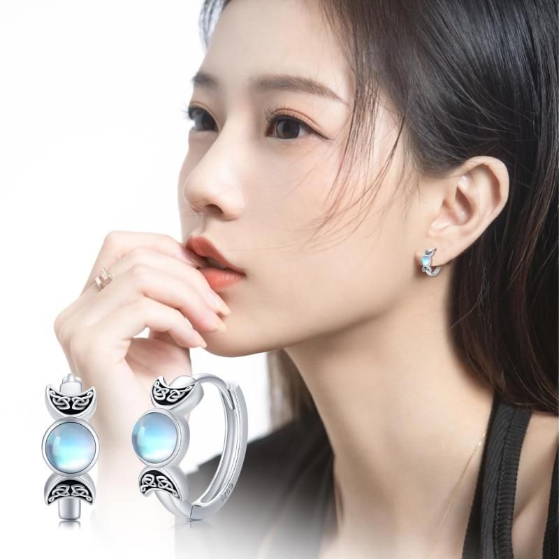 Amazon | StoryMidir ピアス ムーンストーン リングピアス 金属