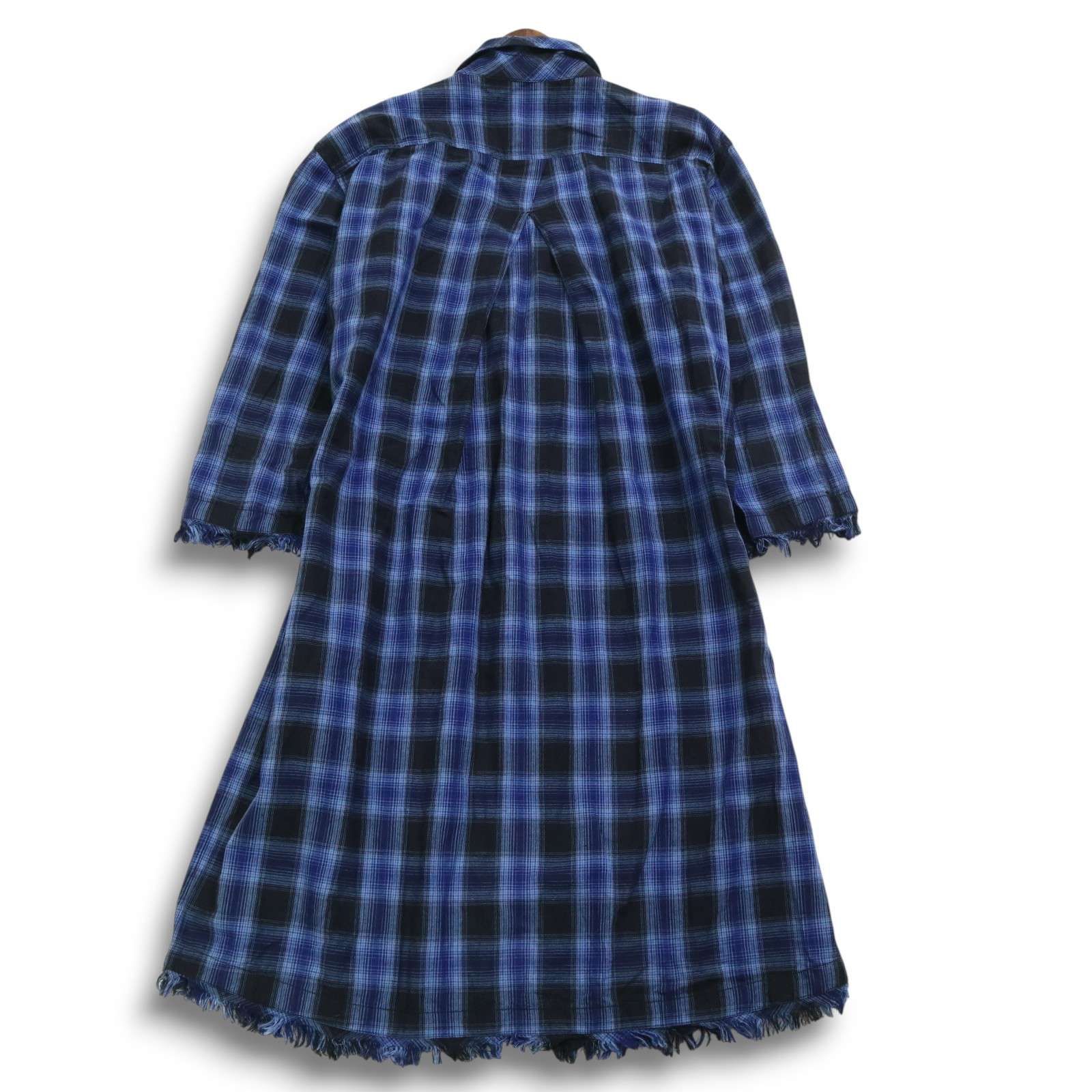 BLUE TORNADO トルネードマート 麻 リネン混 チェック柄 カットオフ 7分袖 ガウン 羽織り ロング カーディガン Sz.M メンズ