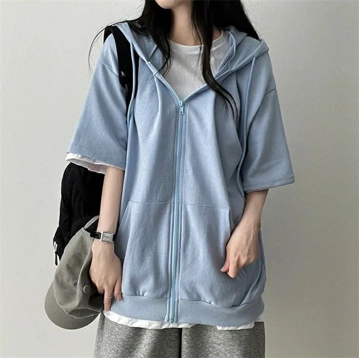 パーカー ジップアップ 半袖 メンズ レディース 男女兼用 切り替え ストレッチ ジャージ素材 スターター ラグジュ ダブルネーム セットアップ可能 大きいサイズ