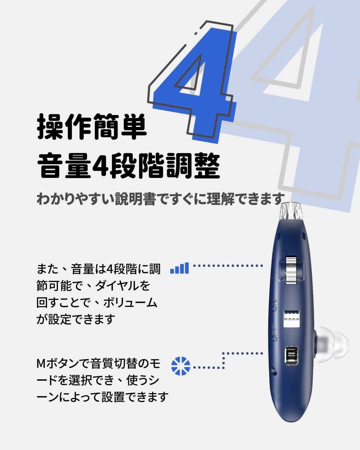 集音器 音声拡張器 高齢者向け 両耳装用 充電式 音量4段階調整-