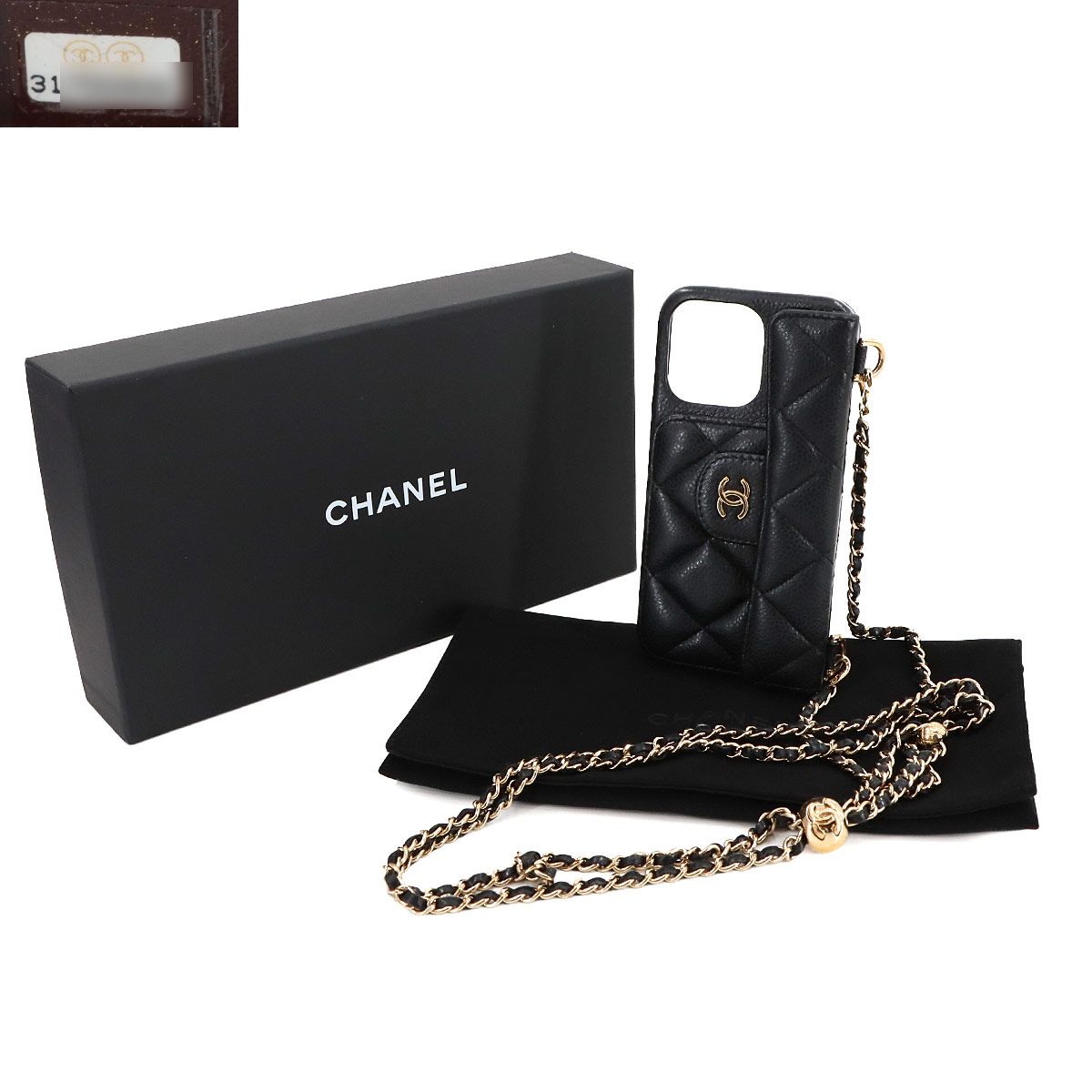 美品 CHANEL キャビアスキン iPhone 13 pro ケース チェーン 新品同様 シャネル CHANEL マトラッセ iPhone 13 PRO スマホ