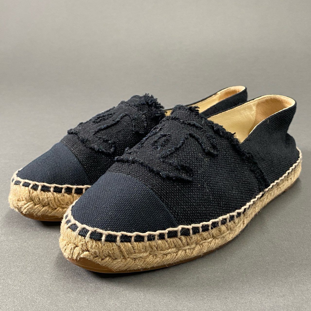 1i20 CHANEL シャネル スペイン製 ココマーク エスパドリーユ シューズ 