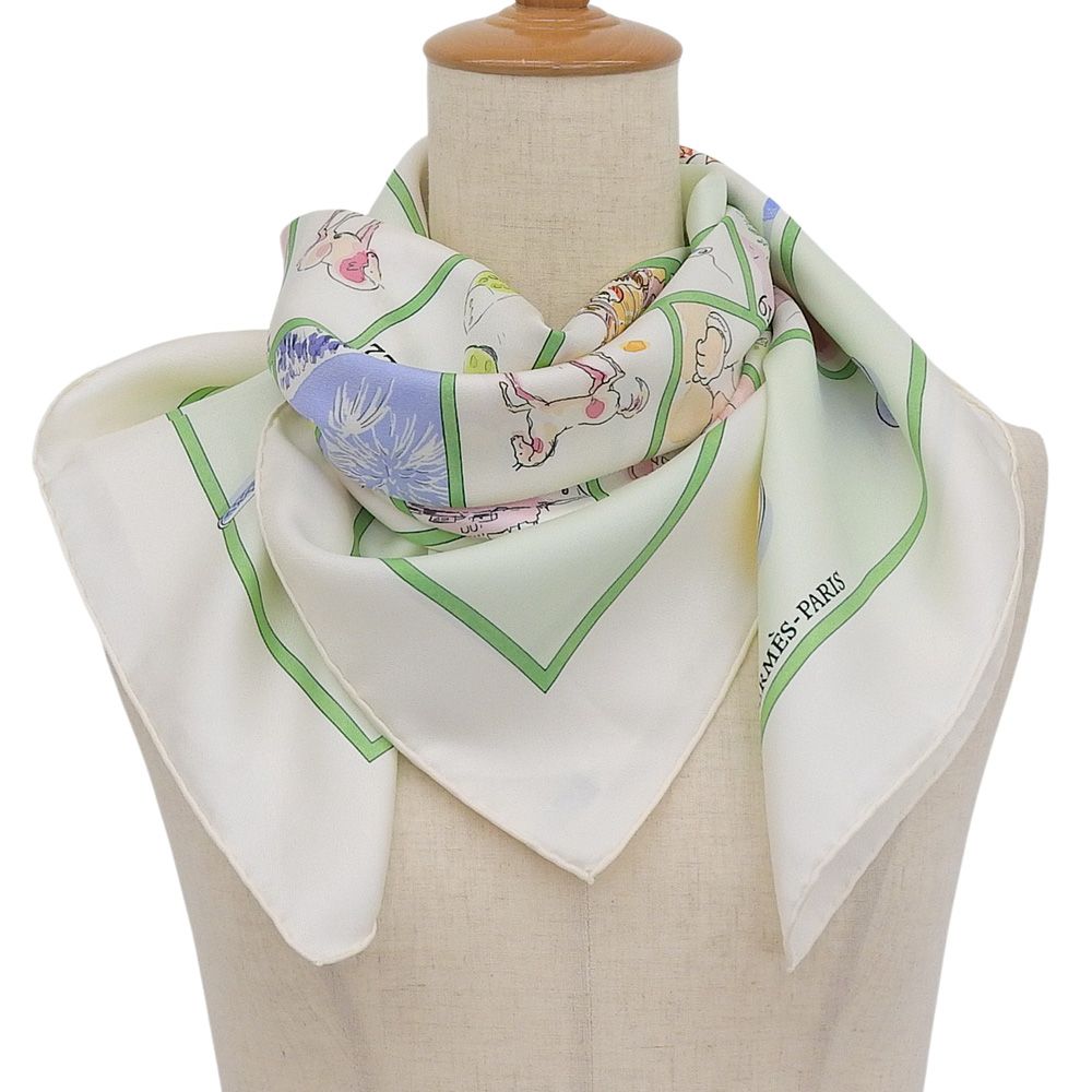超 エルメス HERMES 2004年商品 Le jeu des petits bonheurs 小さな幸せのゲーム カレ90 シルク スカーフ ストール ほぼ♥