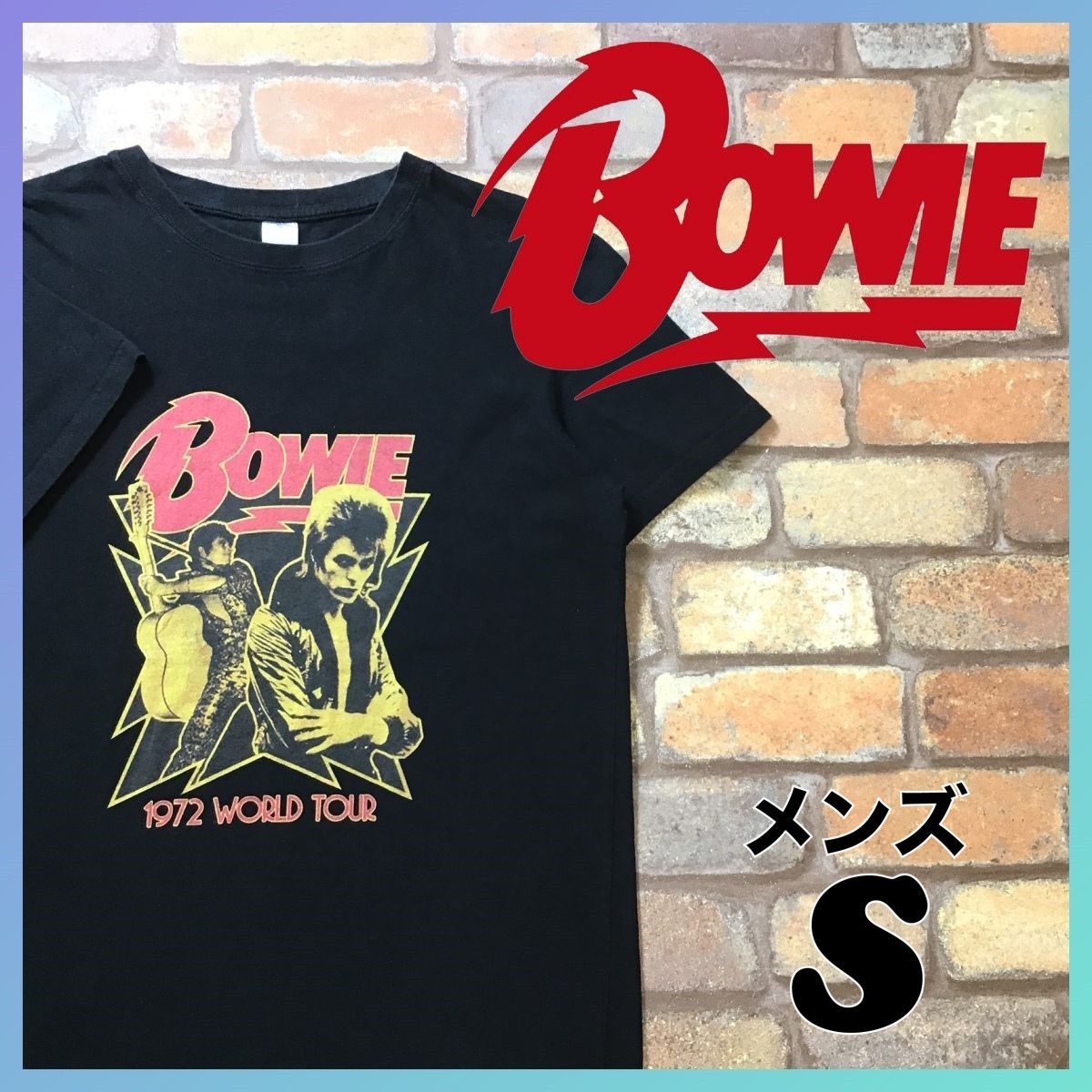 ME10-348☆GOODデザイン☆雰囲気抜群☆【BOWIE】1972 Ziggy Stardust ワールドツアー Tシャツ【メンズ S】黒 半袖  グラムロック 音楽 - メルカリ