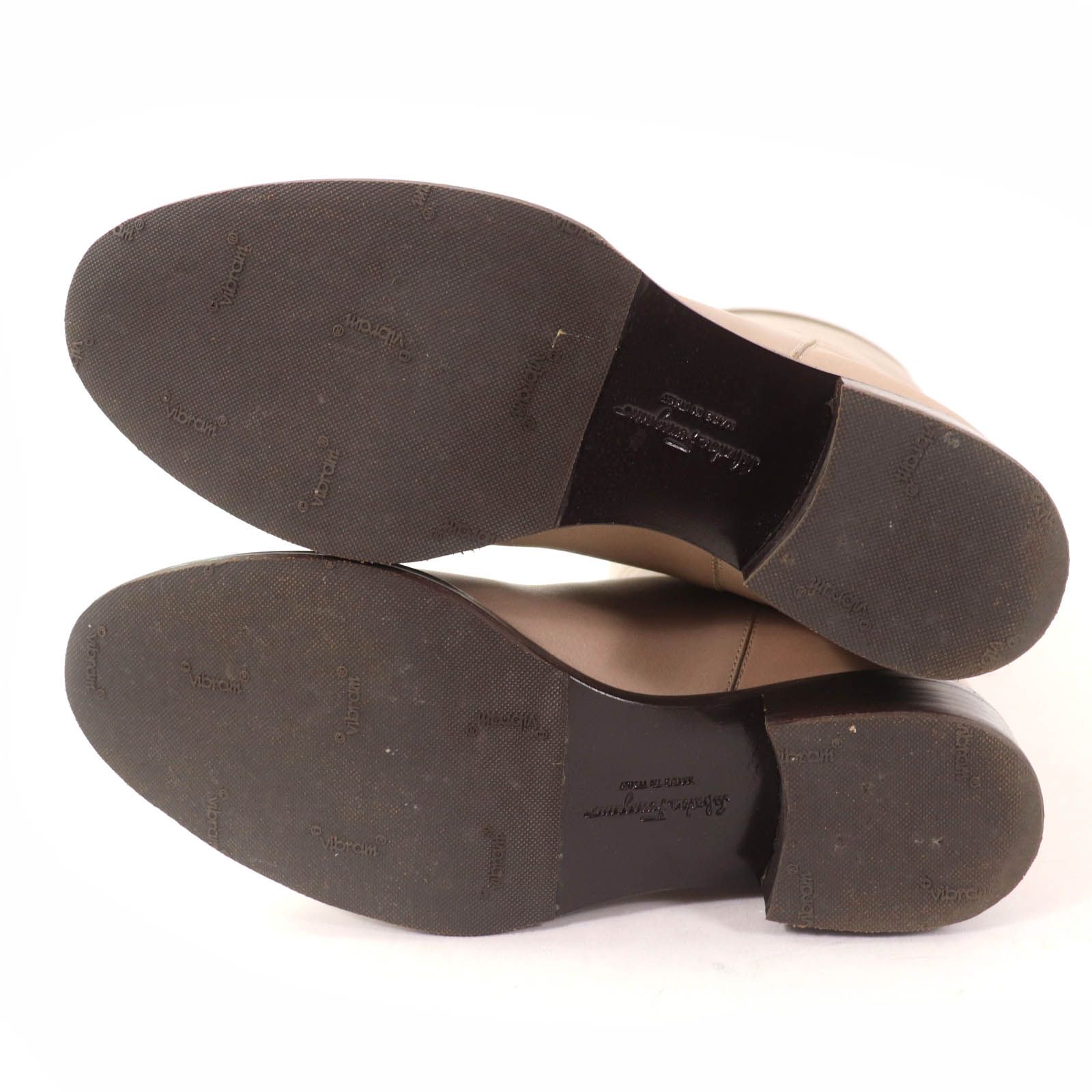 フェラガモ ロングブーツ ガンチーニ 金具 レザー ブラウン 5.5 美品