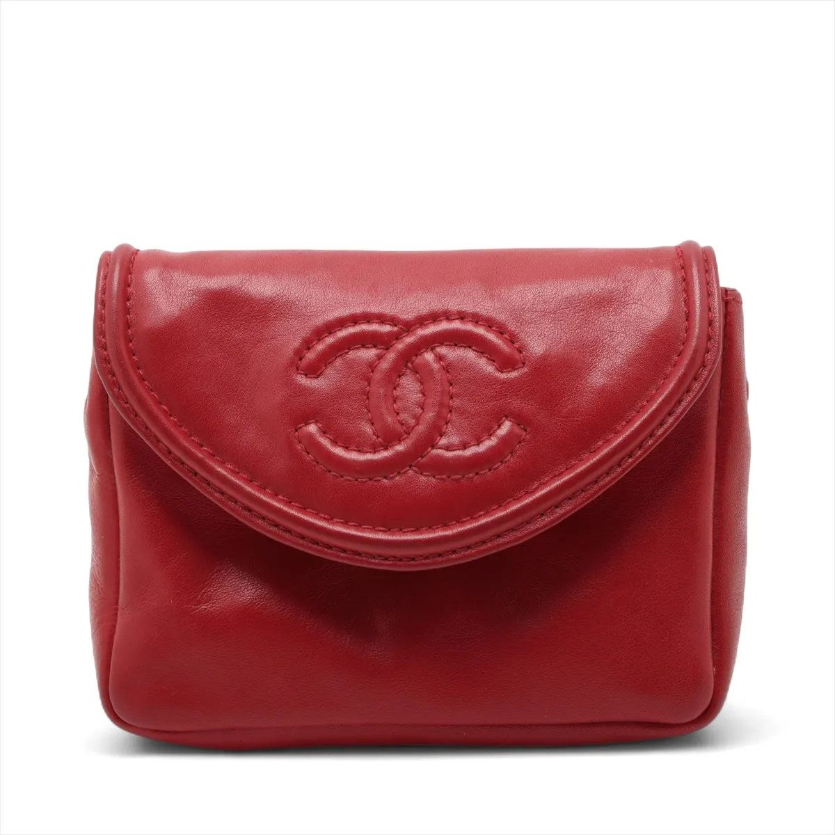 シャネル ココマーク ラムスキン レッド レザー ウエスト バッグ ウエストポーチ ボディバッグ レディース MMM CW51-2