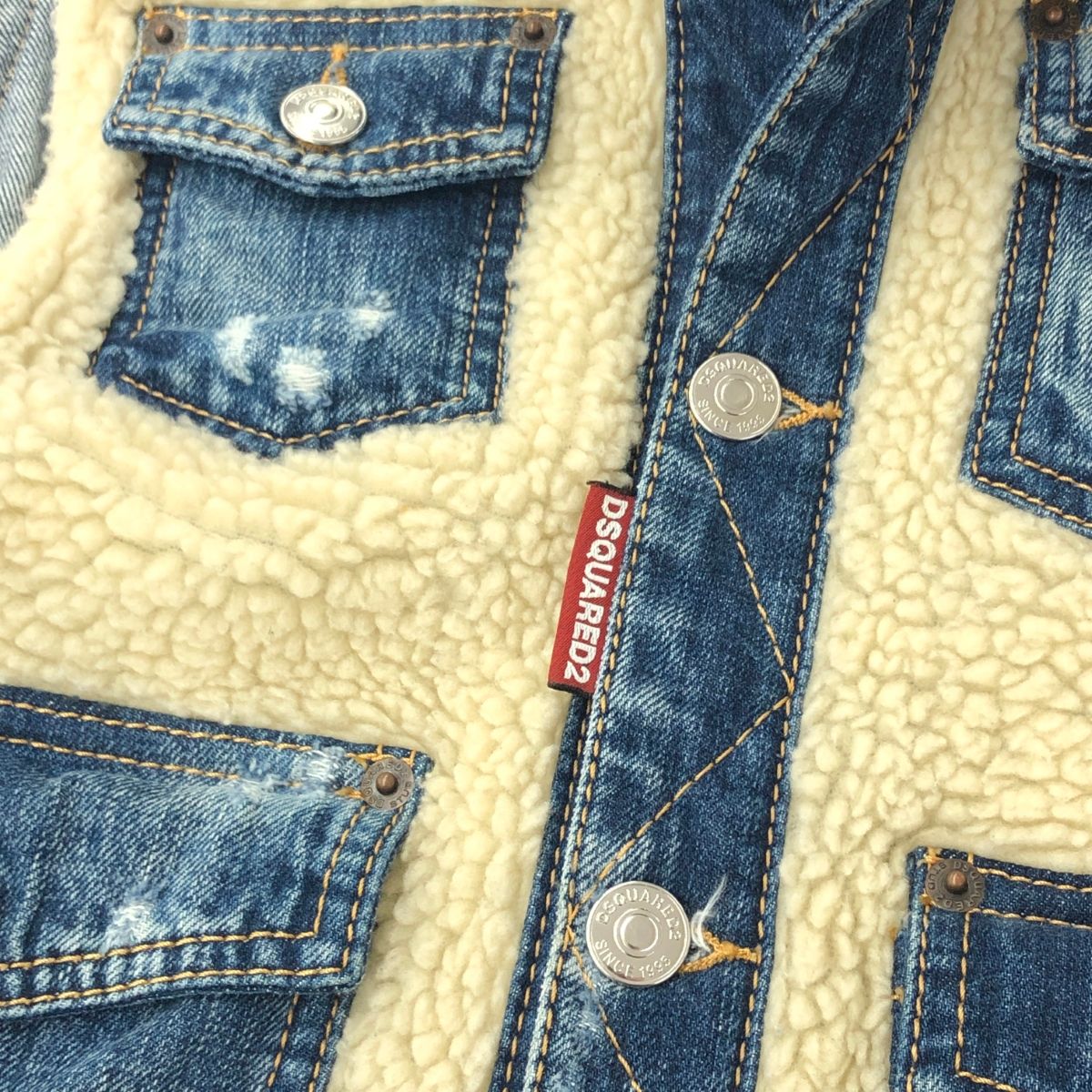 Dsquared2 ディースクエアード バックプリント デニム×ボア ベスト 