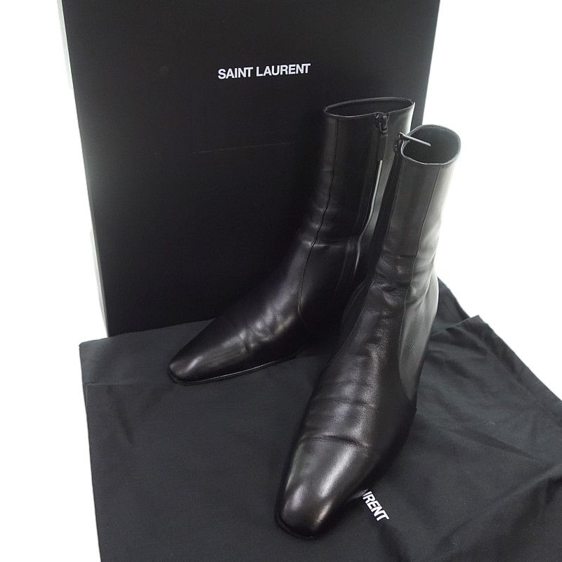 SAINT LAURENT】XIV パテントレザー ジップブーツ 靴・ブーツ