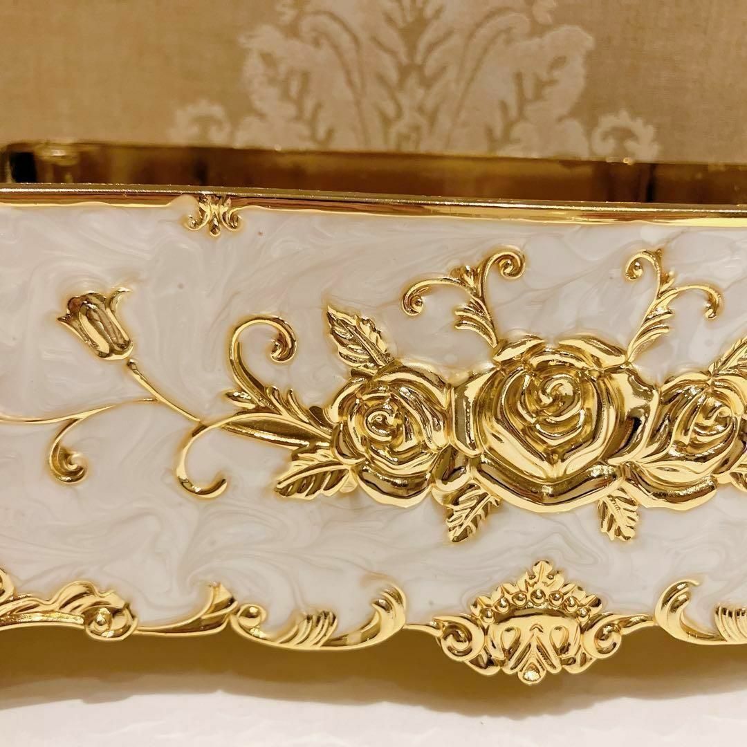 ヨーロッパ 高級 ティッシュボックス ティッシュケース ロココ調 北欧 猫足 高級感 金 白 黄金 ホワイト ゴールド 薔薇