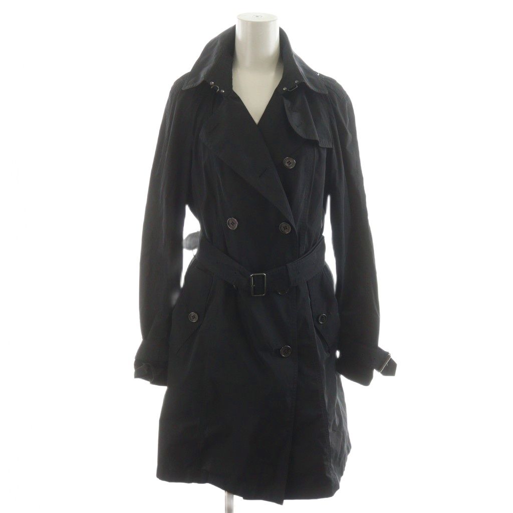 バーバリー ロンドン BURBERRY LONDON トレンチコート ロング丈 裏地チェック ベルト付き 38 黒 ブラック B1A05-725-09 |AN36