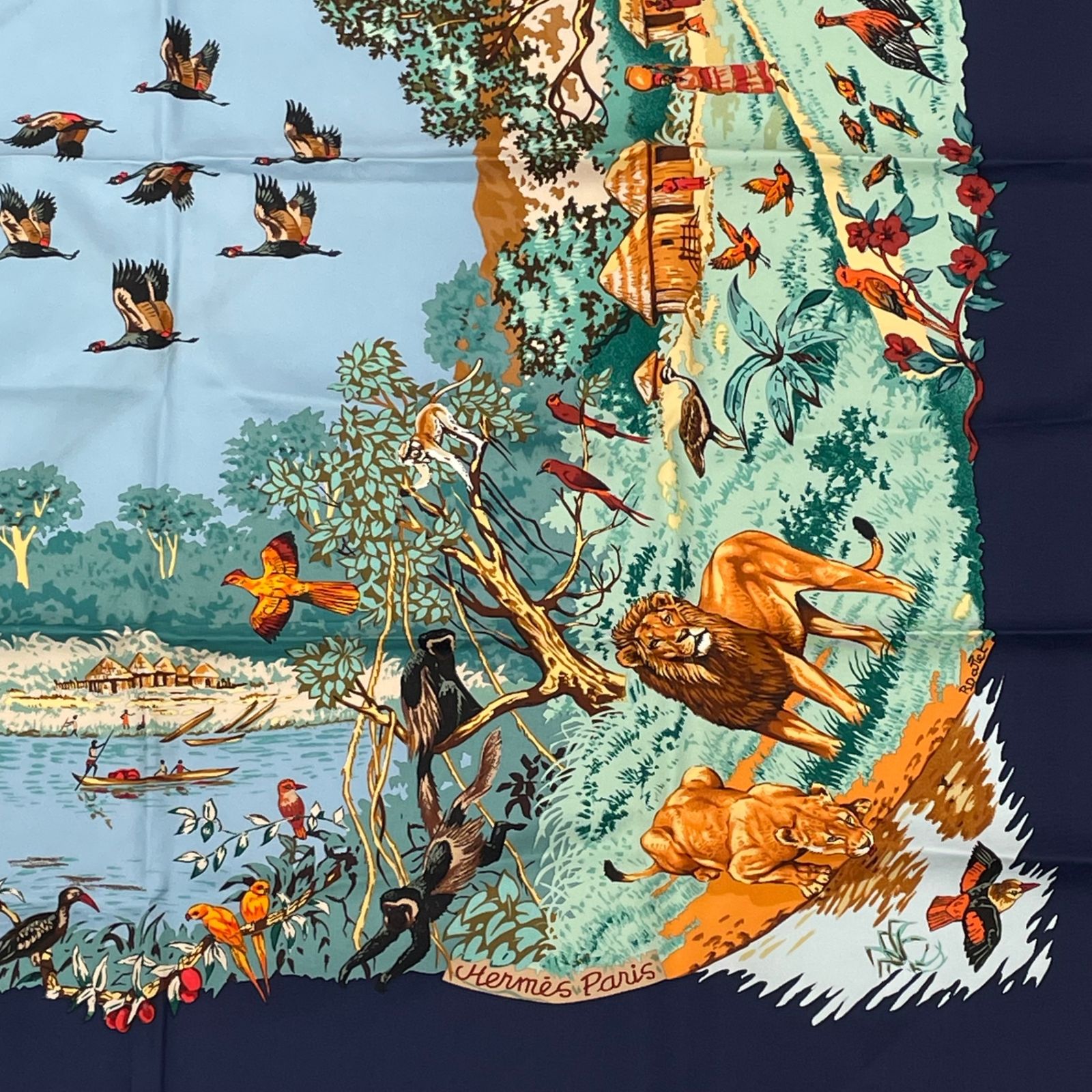 極美品 HERMES エルメス スカーフ カレ90 AFRICA アフリカ ネイビー