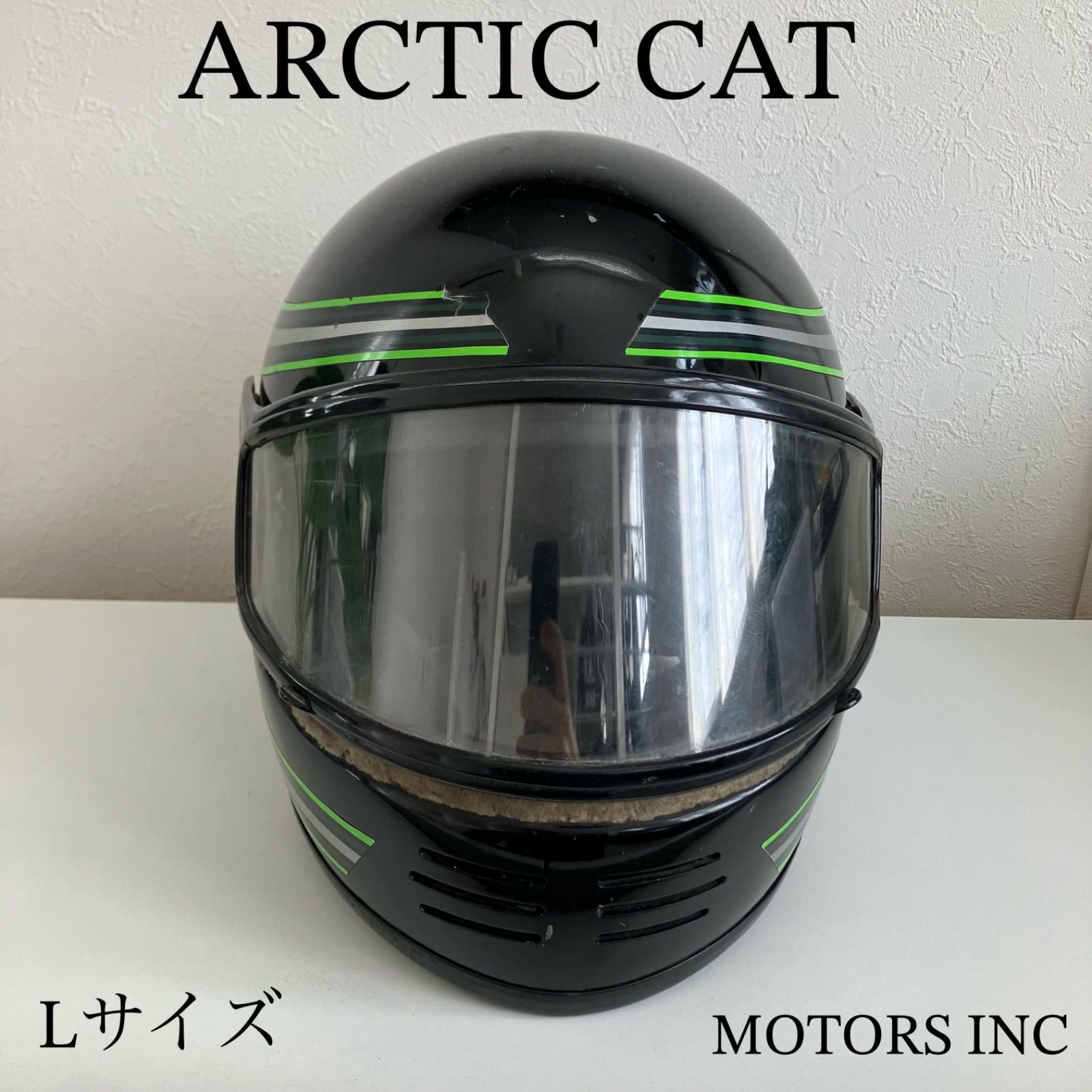 ARCTIC CAT フルフェイス ビンテージ ヘルメット Lサイズ 旧車 シールド ハーレー レーサー バイク 黒 緑 USA SHOEI Arai BELL
