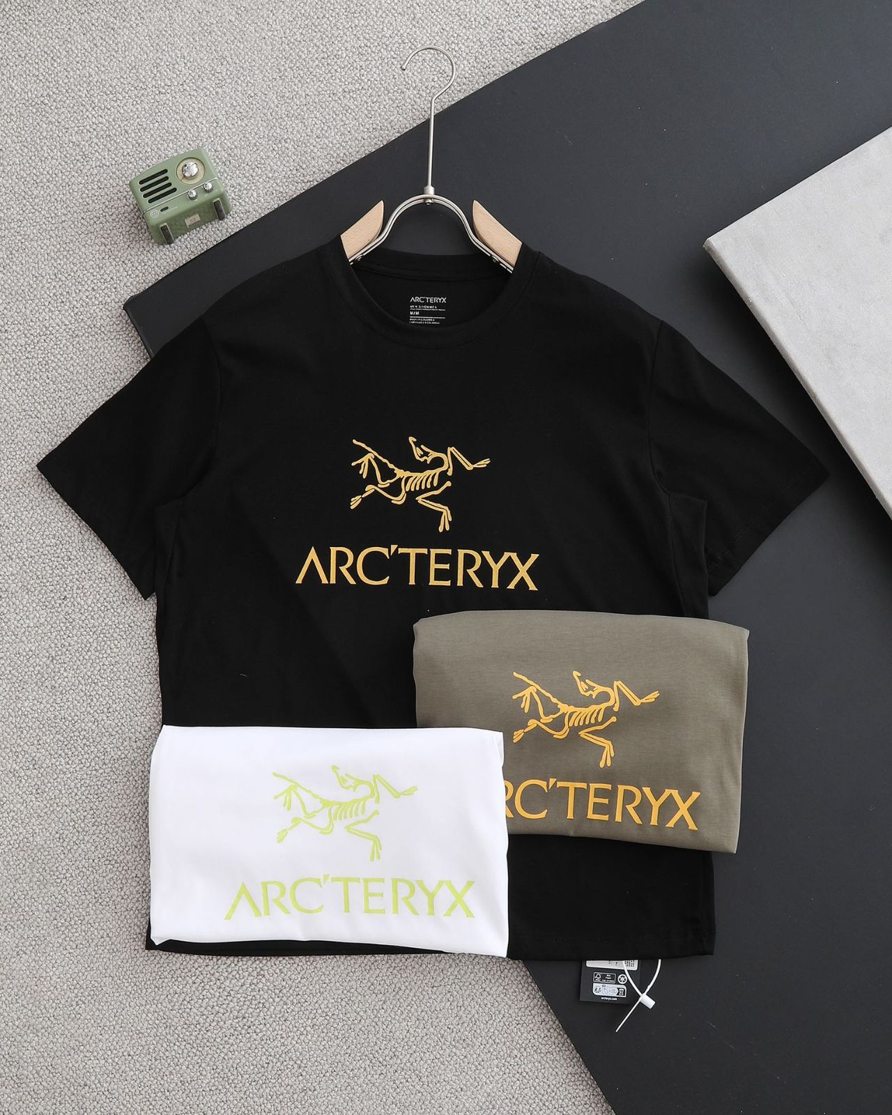 2024年春の新作、ARC'TERYXのロゴプリントが施された若々しいファッションの半袖Tシャツ、男女兼用