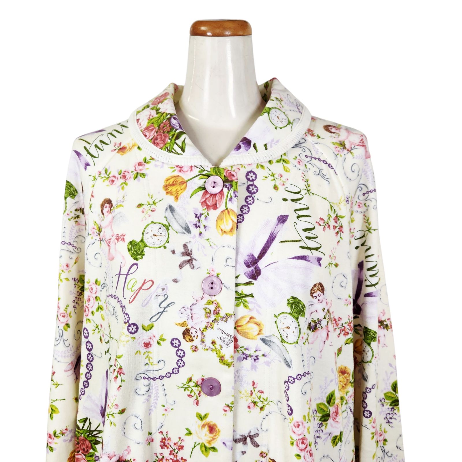 鴨居羊子ショートガウン ♥ TUNIC ショートガウン 40接結大バラ天使 89346 淡クリーム色 日本製