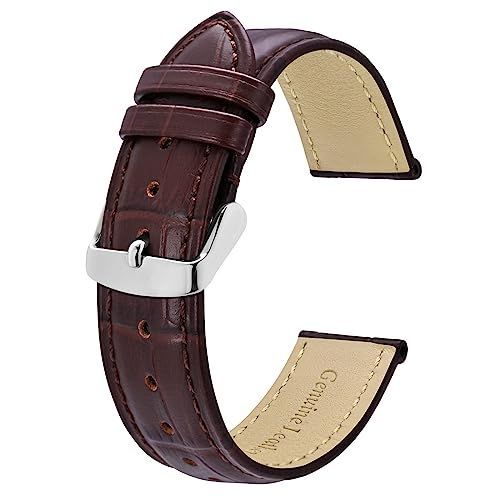 24mm_ダークブラウン/銀色尾錠 [BISONSTRAP] レザー時計バンド 24mm 本革腕時計ベルト クロコ型押し替えべるとダークブラウン