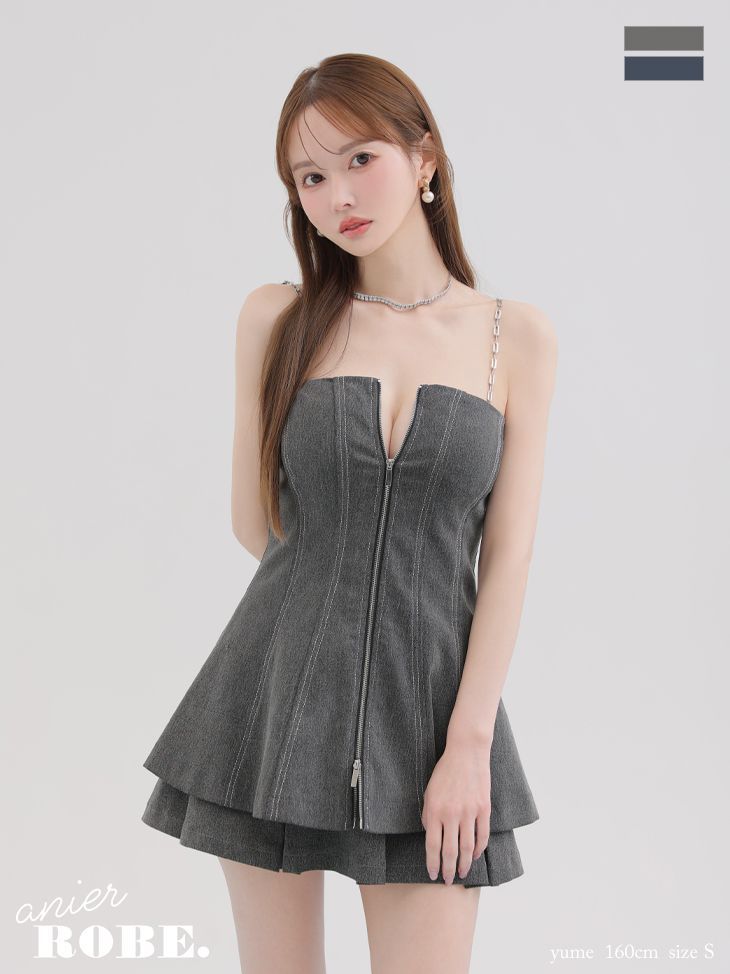 グレー anier4050 Anier ROBE.|アニエルローブ ローブドフルール Denim center zip flare setup | デニム| センタージップ| フ | セットアップ| ミニドレス| キャバドレス ANIER4050