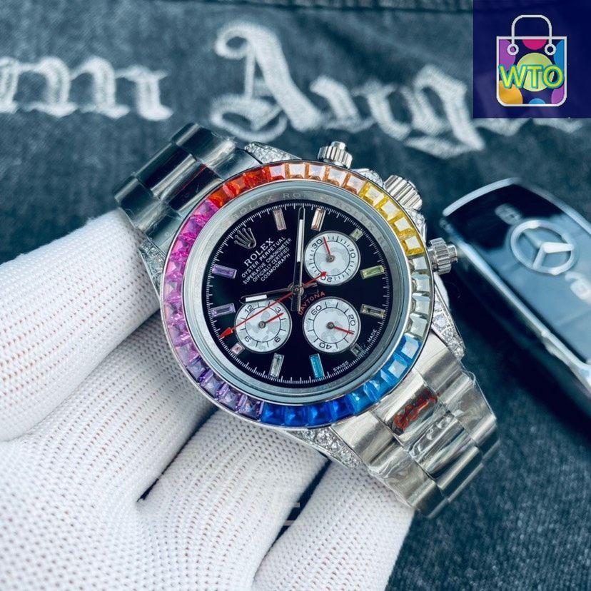 レインボーダイヤ ロレックス デイトナ 40mm｜虹彩ベゼル×3眼6針｜イタリアンゴムベルト|強化ガラス｜ ｜ ♥-WTO店名をご ください