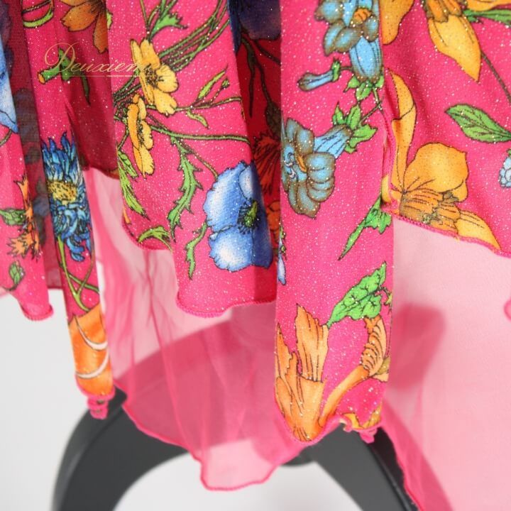 【ハンドメイド品】社交ダンス　セットアップ　ピンク系　ペイズリー風　Mサイズ 社交ダンス 衣装 スタンダード セットアップ ツーピース