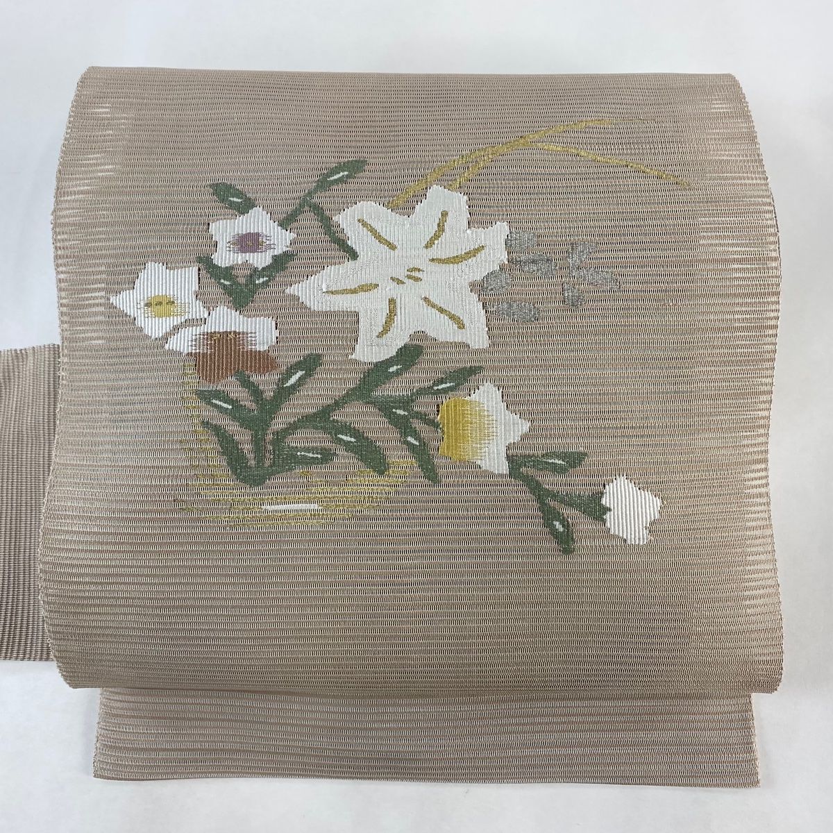 名古屋帯 秀品 夏帯 絽 八寸名古屋帯 トンネル仕立て 桔梗 金糸 銀糸 薄小豆 正絹