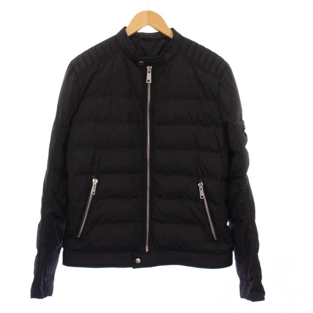 S PRADA プラダ ノーカラー レザージャケット 三角ロゴ 48 黒 PRADA