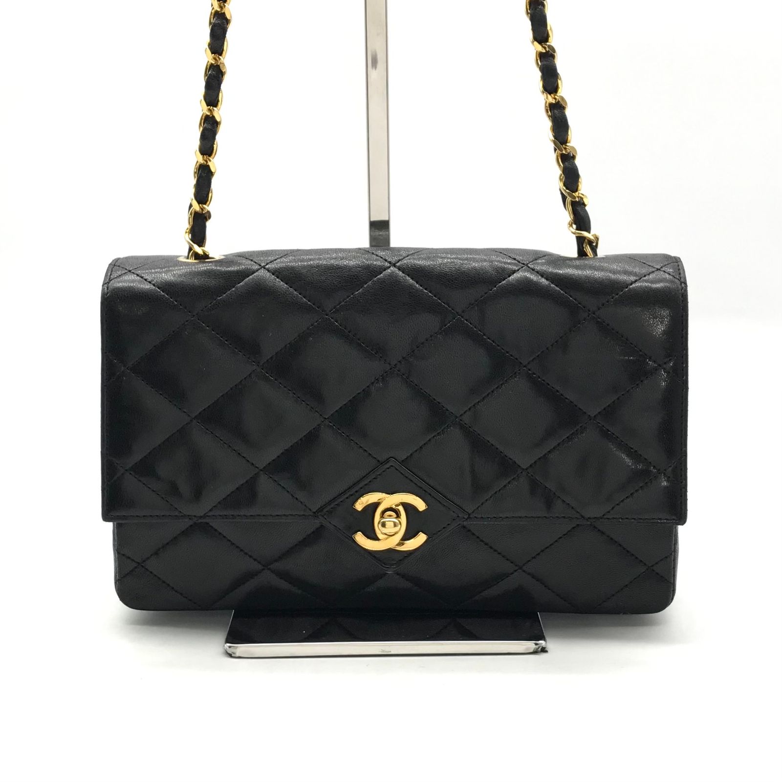 良品 CHANEL シャネル ココマーク ターンロック ダイヤカット チェーン ショルダー バッグ ブラック a2283 CHANEL シャネル ココマーク ターンロック ダイヤカット チェーン