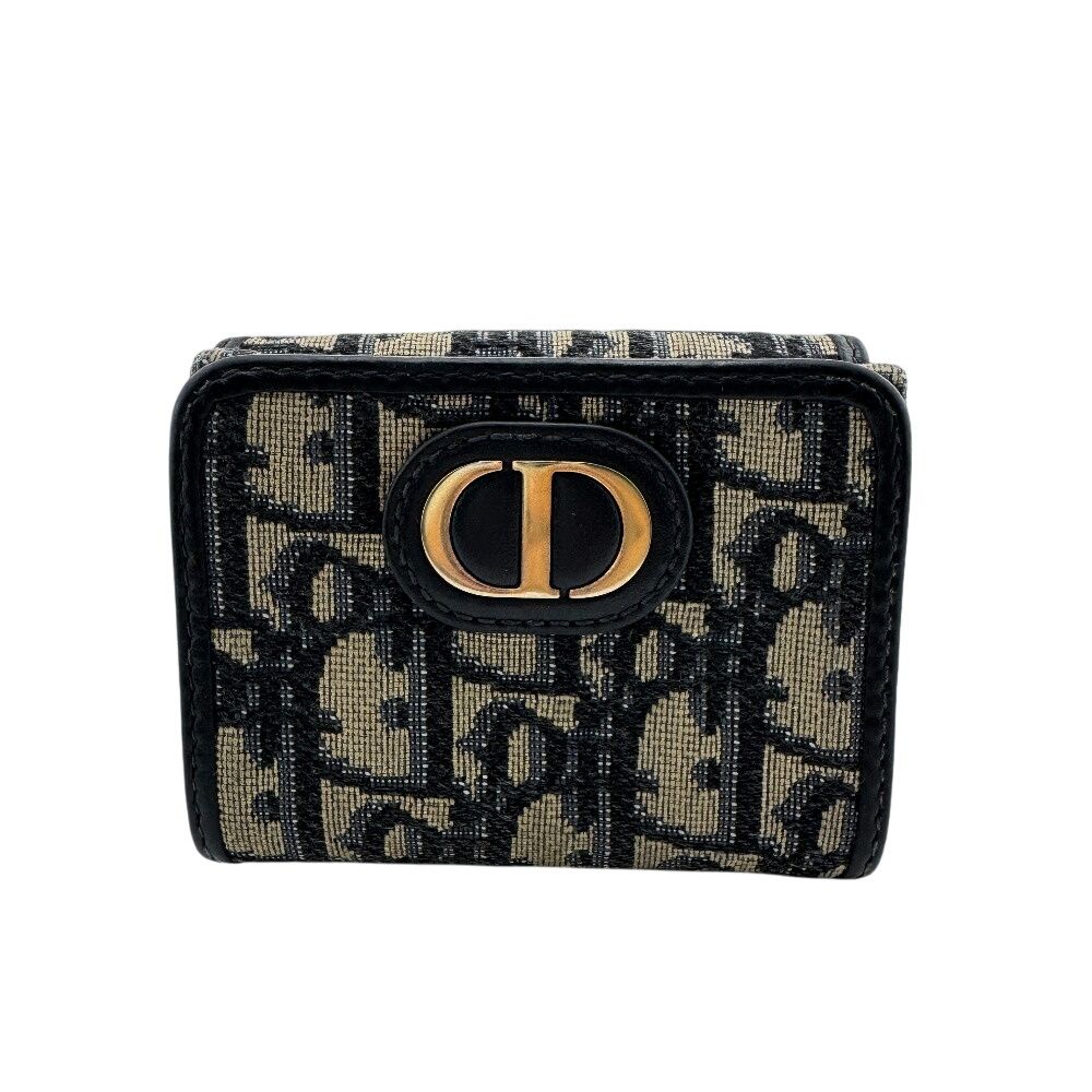 5%OFF フォロワークーポン Christian Dior クリスチャンディオール ロゴプレート トロッター 三つ折り財布 財布 ウォレット ブランド 小銭入れ 札 ネイビー レディース
