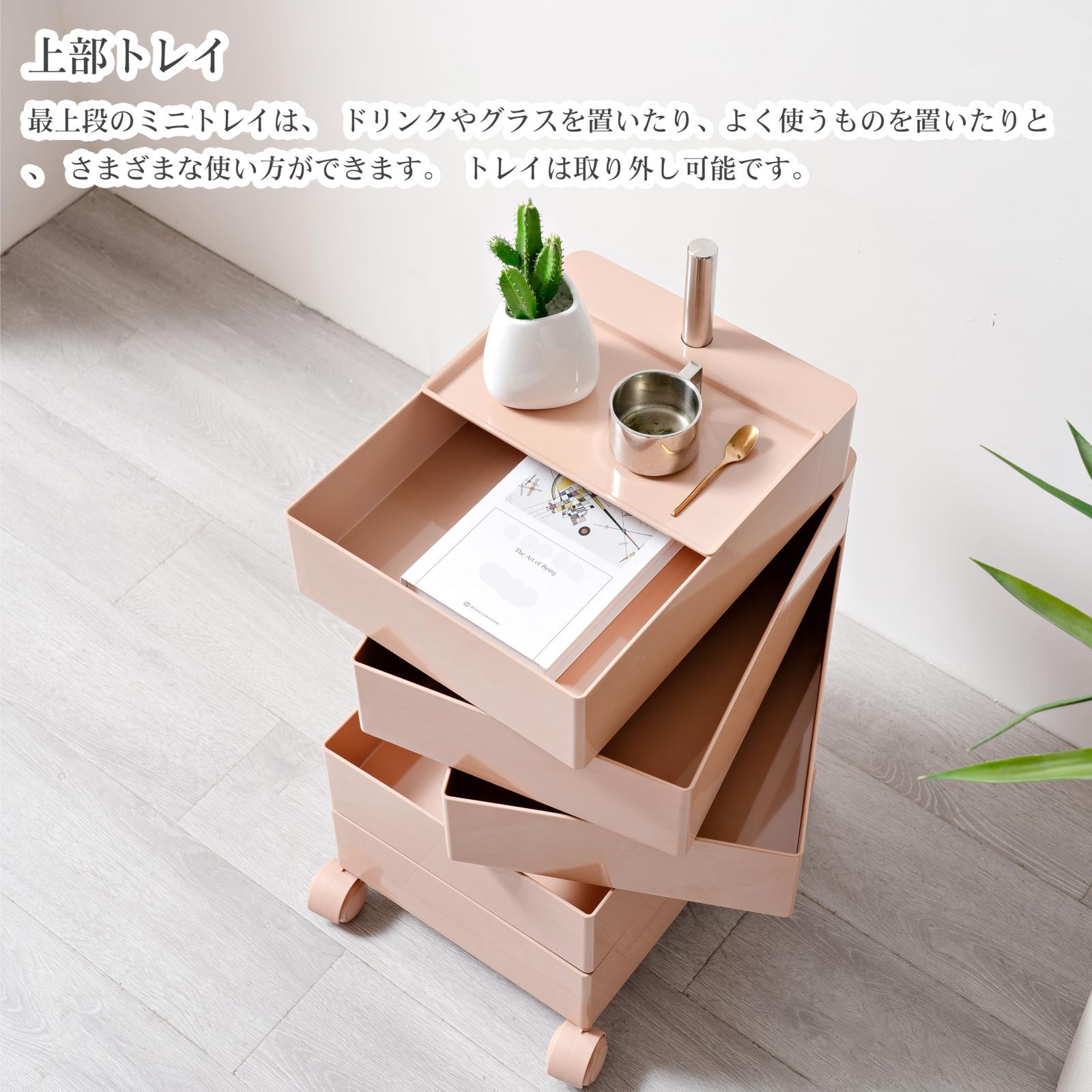 リプロダクト 5段トレイ キャスターワゴン ドロワー 収納家具 (ピンク) 360°コンテナ 5段 リプロダクト トレイ キャスターワゴン ドロワー