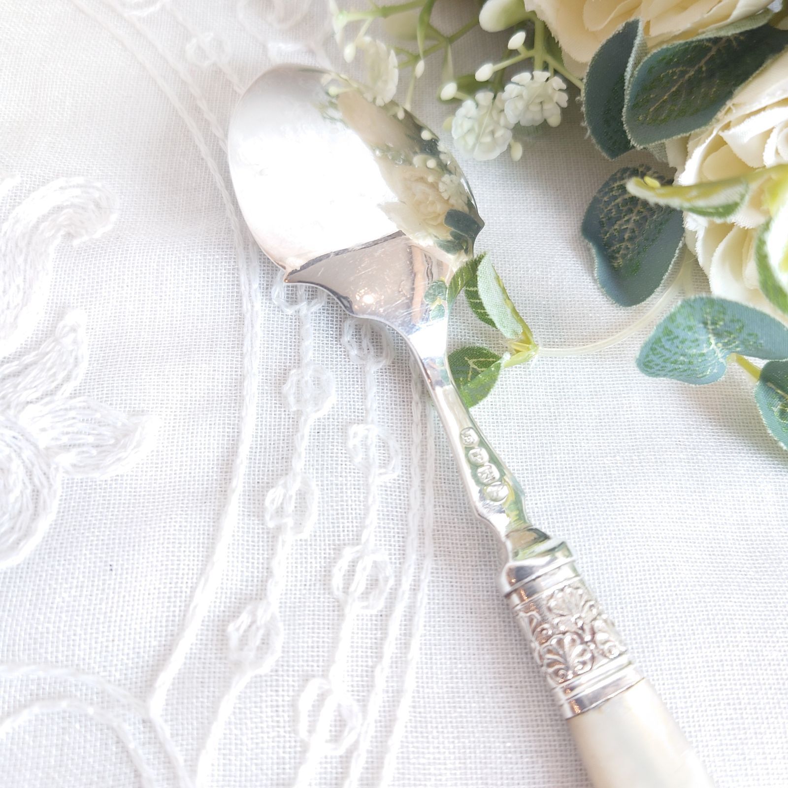 イギリス アンティーク ジャムスプーン 白蝶貝 マザーオブパール スプーン