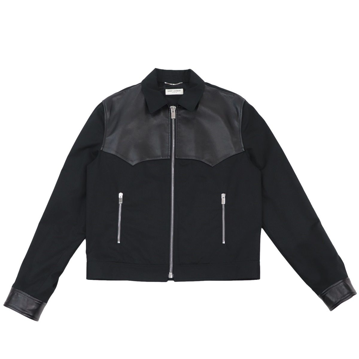 【美品】SAINT LAURENT PARIS ラムレザー切替ジャケット 黒 美品 サンローラン ラムレザー切替 ジャケット メンズ 黒 50