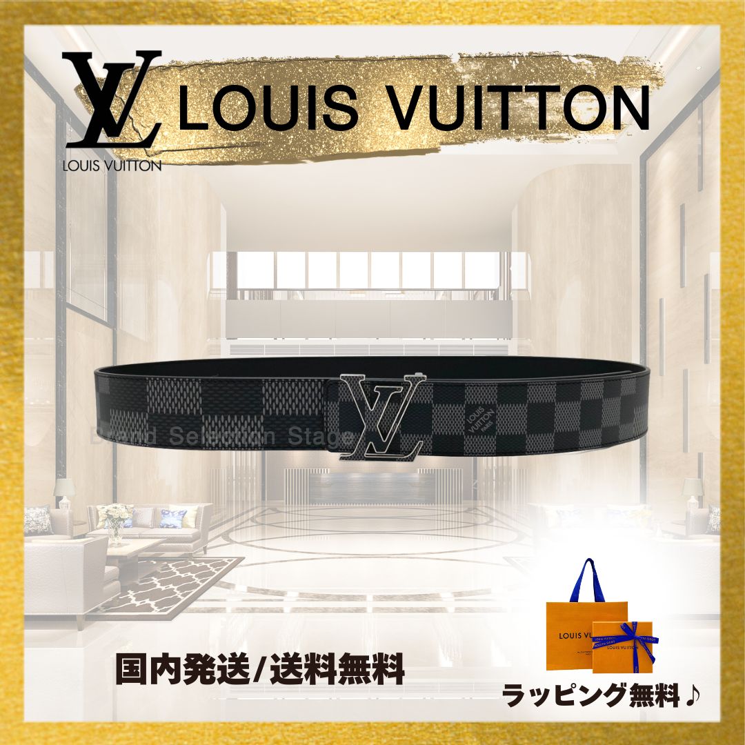 ルイヴィトン LOUIS VUITTON ベルト LV イニシャル 40MM リバーシブル ロゴ ダミエ グラフィット キャンバス ブラック 黒 グレー レザー 2WAY M0340T