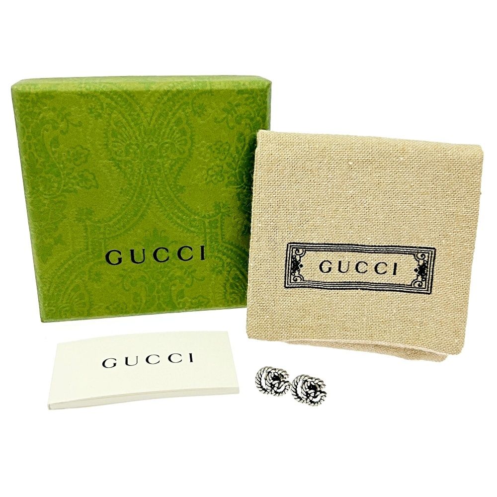 中古】【箱付き】 GUCCI グッチ シルバー ダブルG ツイスト ピアス 3.6