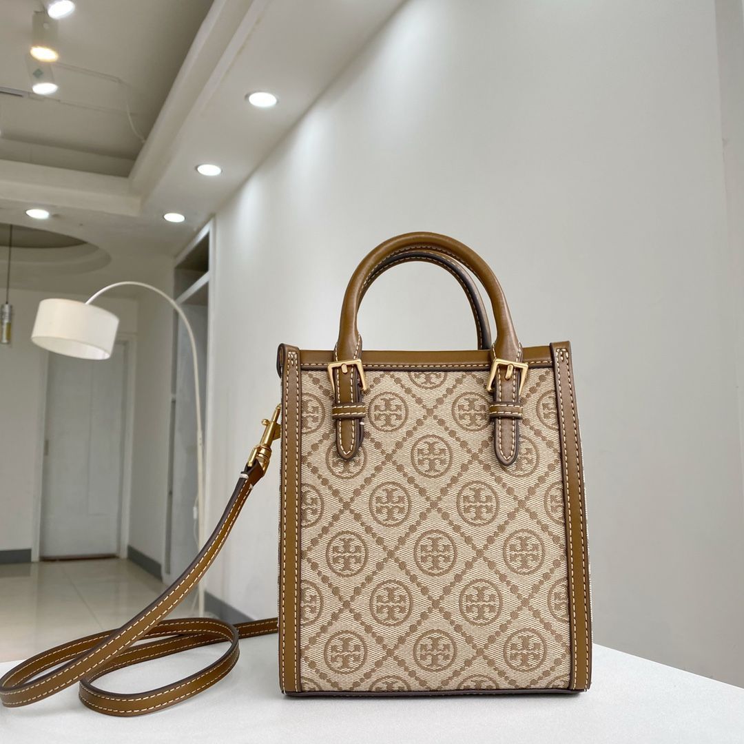 TORY BURCH トリーバーチ ハンドバッグ Tモノグラム ジャカード ミニトート 2WAY ショルダーバッグ アウトレット 茶色 #87146  - メルカリ