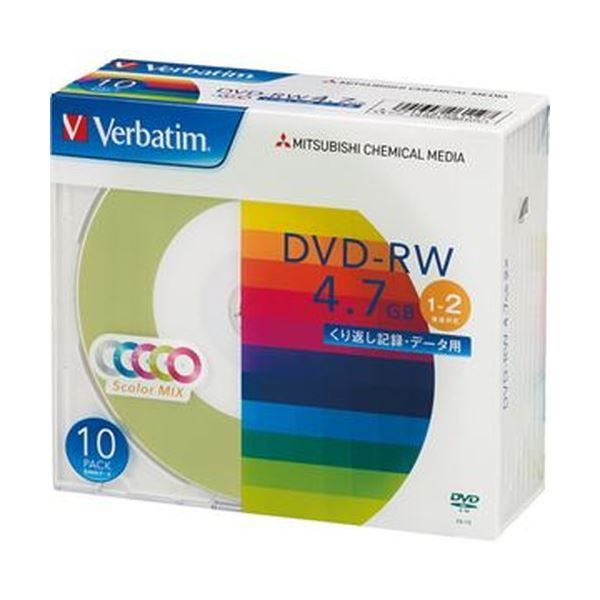 まとめ バーベイタム データ用DVD-RW4.7GB 1-2倍速 5色カラーMIX 5mmスリムケース DHW47NM10V1 1パック 10枚 ×10セット